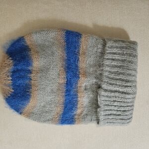 Free People Womens Striped Beanie - Gray, Blue, and Tan